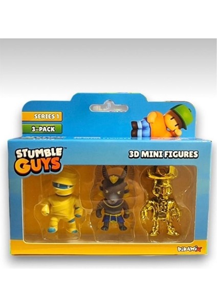 Stumble Guys Seri 1 - 3D Mini 3 Lü Figür Seti - 3 Adet Hatshepsut Anubis Krom Goldheart - 5 cm modelleri