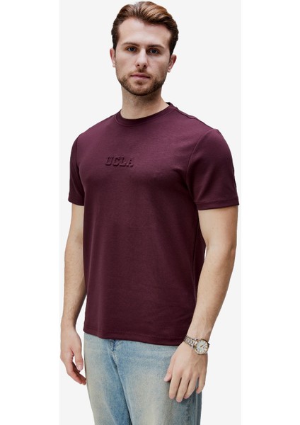 Canary Bordo Bisiklet Yaka Gofre Baskılı Modal Kumaş Standard Fit Erkek Tshirt