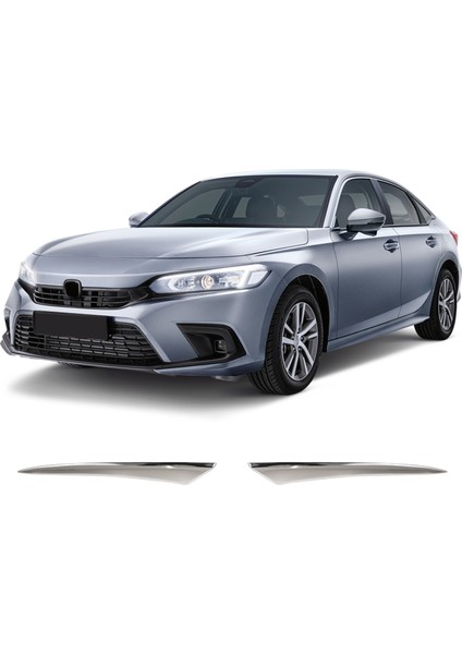 Honda Civic Fe Uyumlu 2021 ve Üzeri Krom Far Alt Çıtası 2 Parça Paslanmaz Çelik