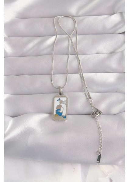 316L Çelik Gümüş Renk Beyaz Mineli Kız Figür Tarot Kolye fiyatları