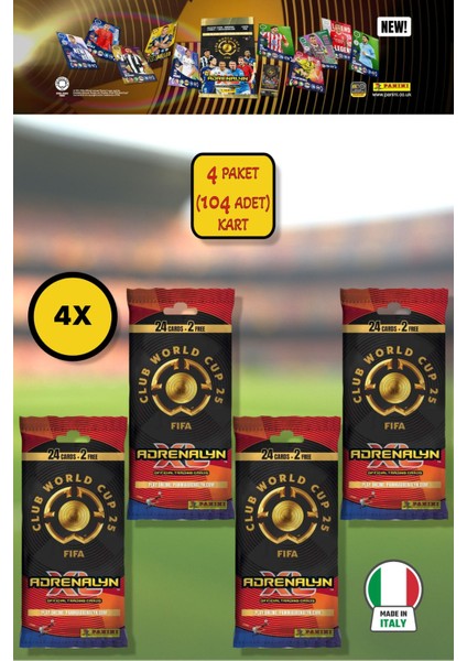 Panini Club World Cup 25 Fat Pack Futbolcu Kartları - 4’lü Paket (104 Kart)