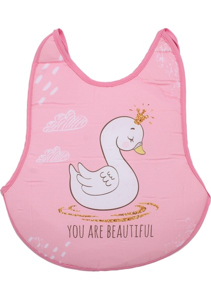 Kız Bebek Pembe Kuğu Desenli Su Geçirmez Önlük