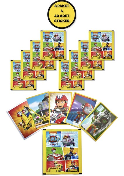 Sarı Seri Panini Paw Patrol Sticker Çıkartma - 8 Paket ( 40 Adet Sticker )
