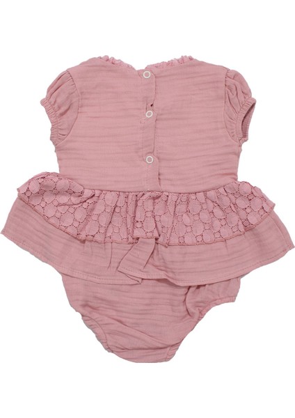Kız Bebek Pudra Müslin Belden Fırfırlı Lastikli Düğmeli Külotlu Zıbın Tulum modelleri