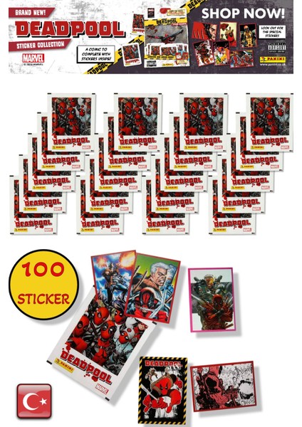 20 Paket - Marvel Deadpool Çıkartma Paketi | Panini Lisanslı Ürün ( 100 Stıcker )
