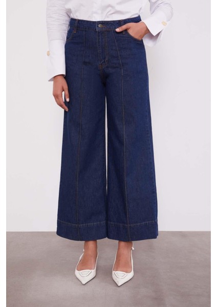 Mavi Paça Dikiş Detaylı Wideleg Jean