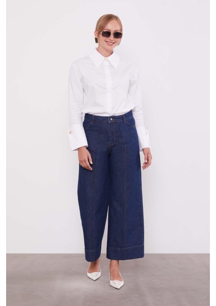 Mavi Paça Dikiş Detaylı Wideleg Jean fırsatları