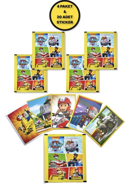 Sarı Seri Panini Paw Patrol Sticker Çıkartma - 4 Paket ( 20 Adet Sticker )