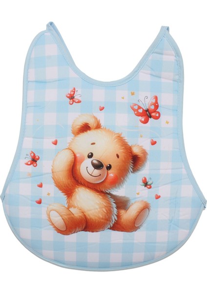 Erkek Bebek Mavi Kelebek Ayı Desenli Su Geçirmez Önlük
