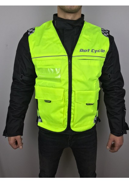 Motosiklet Neon Sarı Yelek 4 Cepli