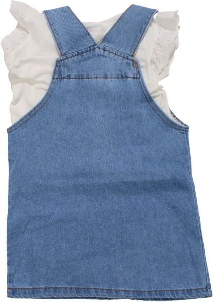 Kız Çocuk Ekru Mavi Çilek Desenli Kot Salopet Takım fırsatları