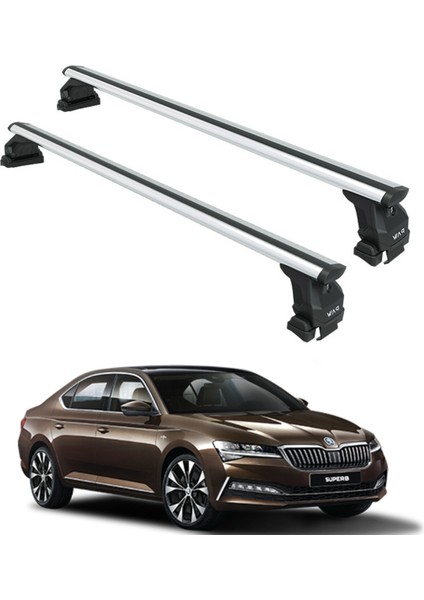 Skoda Superb Sedan B8 2015-2019 Oluksuz Üst Tavan Portbagaj Taşıyıcı Ara Atkısı Paw Serisi Pro 4 Gri