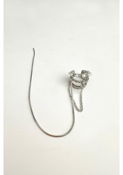 Incili Zincir Sallantılı Kıkırdak Küpe