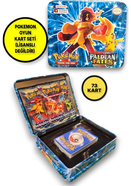 Pokemon Scarlet &violet Paldean Fates Tin Box Tcg Metal Kutulu Lisanssız Pokemon Kart Seti - Model 1