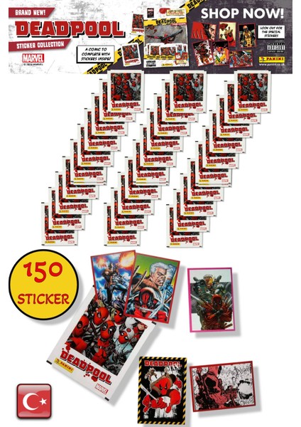 30 Paket - Marvel Deadpool Çıkartma Paketi | Panini Lisanslı Ürün ( 150 Stıcker )