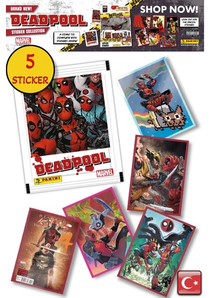 1 Paket - Marvel Deadpool Çıkartma Paketi | Panini Lisanslı Ürün ( 5 Stıcker )