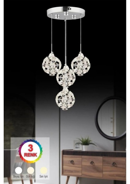 Istanbul Avize Dali 4'lü Gümüş Kumandalı 3 Renk Ledli Modern LED Aplik modelleri