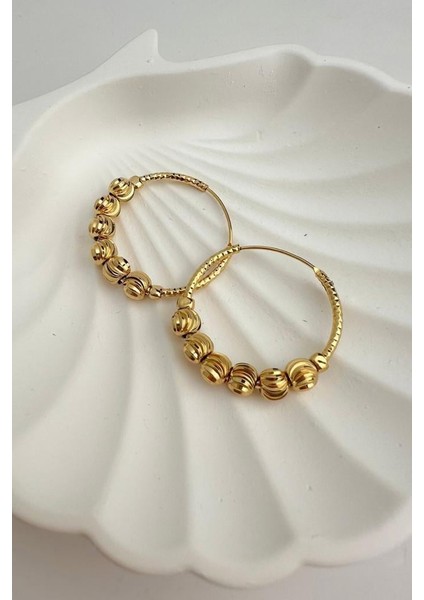 Altın Sarısı Prinç Top Detaylı Halka Küpe