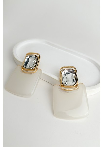 Vintage Geometrik Kare Taşlı Akrilik Küpe (7cm) fiyatları