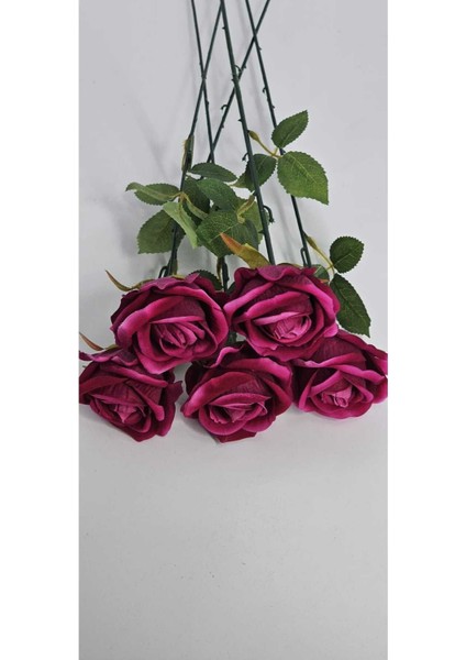 Yapay Kadife Gül 3 Adet Koyu Pembe 50 cm Vazodekor Gelin Çiçeği Ev Süsü
