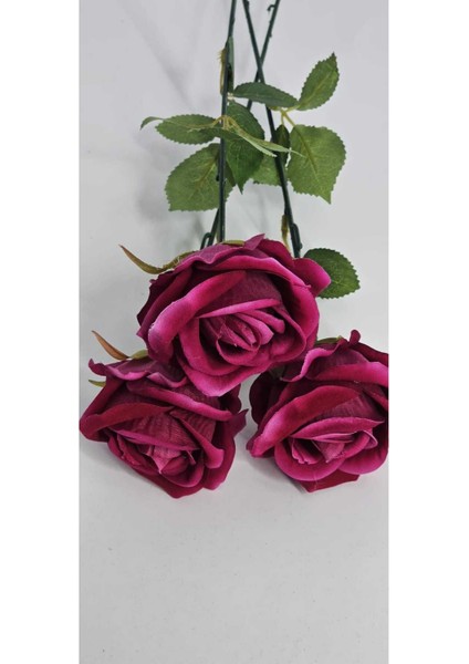 Yapay Kadife Gül 3 Adet Koyu Pembe 50 cm Vazodekor Gelin Çiçeği Ev Süsü fırsatları