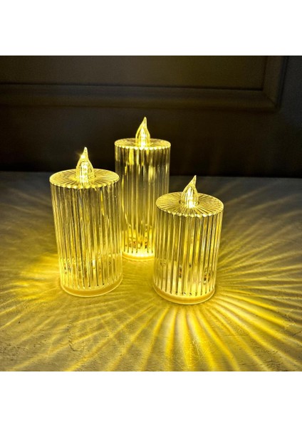 3'lü Silindir Model LED Mum