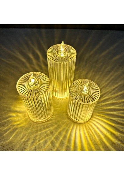 3'lü Silindir Model LED Mum modelleri