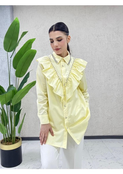 Fırfırlı Taş Işlemeli Poplin gömlek