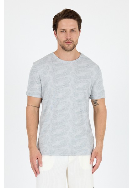 Erkek Bisiklet Yaka Desenli T-Shirt – %100 Pamuk – Rahat ve Şık Günlük Kısa Kollu Tişört 0115