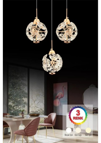 Istanbul Avize Dali 3'lü Gold Kumandalı 3 Renk Ledli Modern LED Aplik