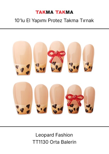 Tekrar Kullanılabilir El Yapımı Protez Takma Tırnak TT1130 - Leopard Fashion - 10'lu modelleri