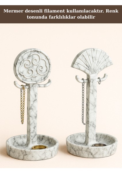 2'li Dekoratif Takı Standı – Mermer Desenli & Siyah Renk Seçenekli Bileklik Yüzük Kolye Organizer Yaklaşık 4cm x 9cm