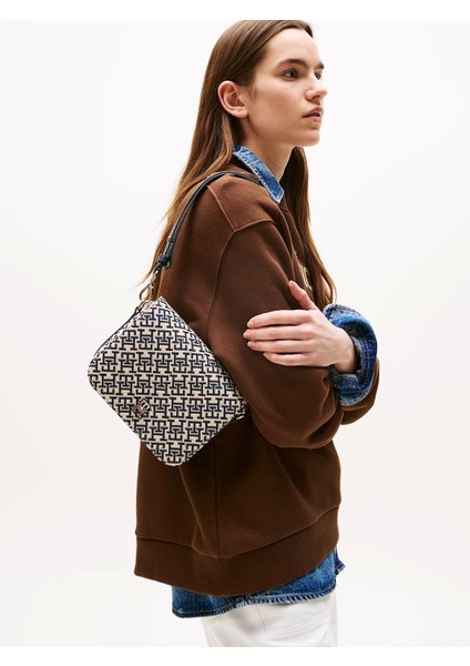 Th Jacquard Flap Crossover Kadın Mavi Çanta AW0AW17447DW6 modelleri