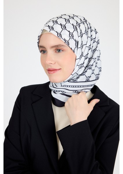 Siyah Monogram Desenli Eşarp 3015