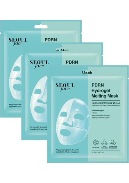 Seoul Face Pdrn Hydrojel Eriyen Maske Nemlendirici Cilt Onarıcı Şeffaf Jel Maske 34 gr 3 Adet