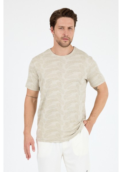 Erkek Bisiklet Yaka Desenli T-Shirt – %100 Pamuk – Rahat ve Şık Günlük Kısa Kollu Tişört 0115