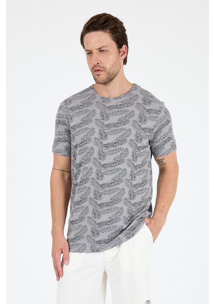 Erkek Bisiklet Yaka Desenli T-Shirt – %100 Pamuk – Rahat ve Şık Günlük Kısa Kollu Tişört 0115
