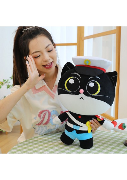 55CM Kara Kedi Şerif Peluş Oyuncak Bebek Bebek Yastık Hediye (Yurt Dışından) modelleri