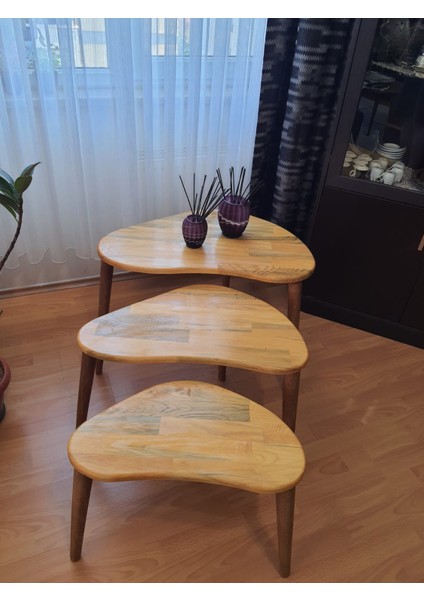 Yeni Asimetrik Form Doğal Ahşap Zigon Sehpa Takımı fırsatları