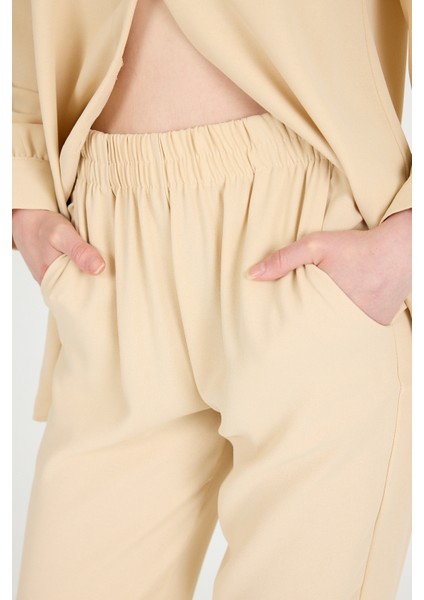 Bej Bebe Yaka Düğmeli Tunik ve Yanı Şerit Detaylı Pantolon Takım 4661A fırsatları