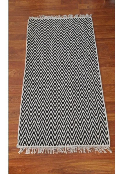 Pamuklu Cotton Kilim Çift Taraflı Yıkanabilir Dekoratif (80X150) - Siyah Beyaz V1 fiyatları