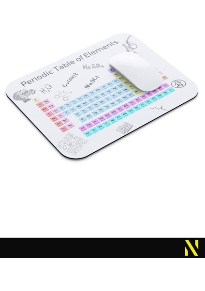 Periyodik Tablo Desenli Ergonomik Mouse Pad - 23 x 19 cm - Kaymaz Taban Ev ve Ofis Kullanımı Fare Altlığı Mousepad