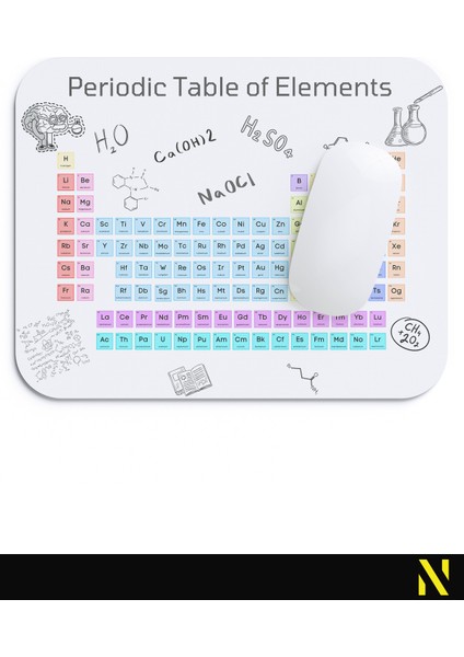 Periyodik Tablo Desenli Ergonomik Mouse Pad - 23 x 19 cm - Kaymaz Taban Ev ve Ofis Kullanımı Fare Altlığı Mousepad