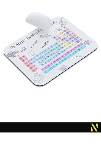 Periyodik Tablo Desenli Ergonomik Mouse Pad - 23 x 19 cm - Kaymaz Taban Ev ve Ofis Kullanımı Fare Altlığı Mousepad