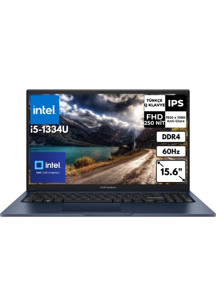 Vivobook 15 İ5-1334U 15.6" 8 GB 4 Tbssd UHD Graphics 15.6" Fhd Freedos Notebook X1504VA-NJ2404AT5