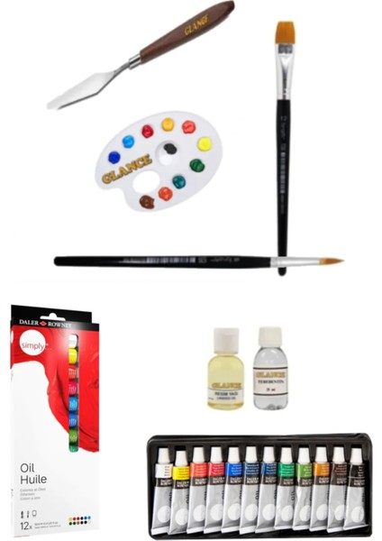 Van Dyckkanvas Defter 25X35CM 10 Sayfa Daler Rowney Simply Yağlı Boya 12 Renk x 12 ml Set