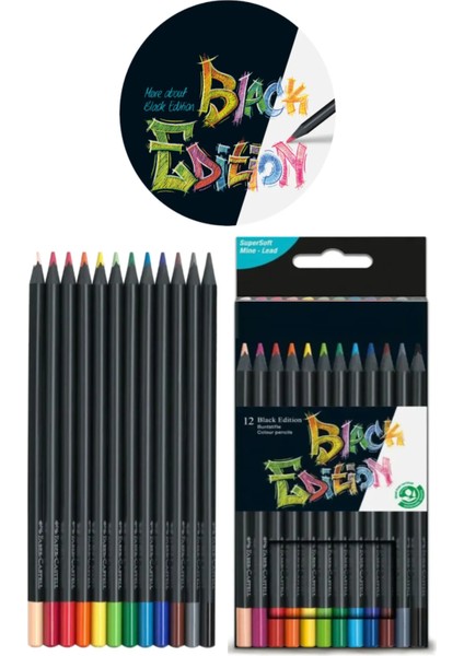 Eskiz Defteri A5 120 gr 50 Yp Black Edition Boya Kalemi 12 Renk Cepli Siyah Kalemlik 24 Bölmeli Set