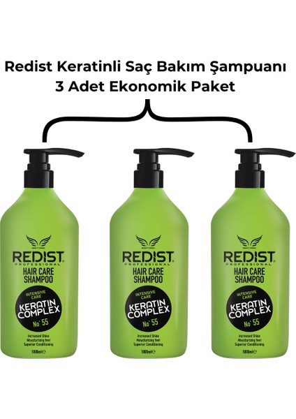Keratin Saç Bakım Şampuanı 1000 ml 3 Adet Eko Paket