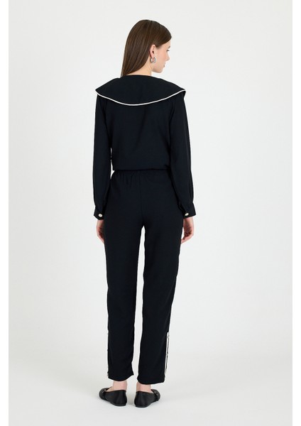 Siyah Bebe Yaka Düğmeli Tunik ve Yanı Şerit Detaylı Pantolon Takım 4661A indirimleri