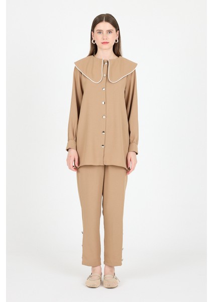 Vizon Bebe Yaka Düğmeli Tunik ve Yanı Şerit Detaylı Pantolon Takım 4661A fiyatları